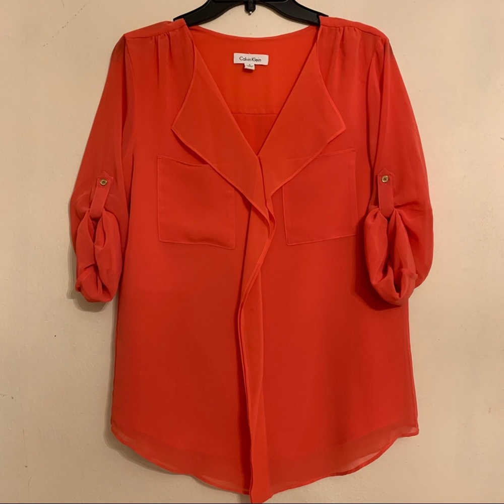 Bright coral Calvin Klein long sleeve blouse